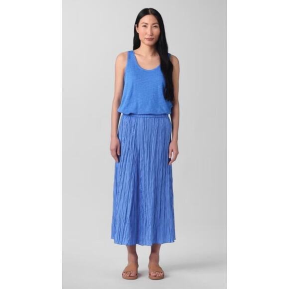 Eileen Fisher Dresses & Skirts - Eileen Fisher Womens Midi Skirt 100% Silk Crushed Blue Lagenlook Classic Chic